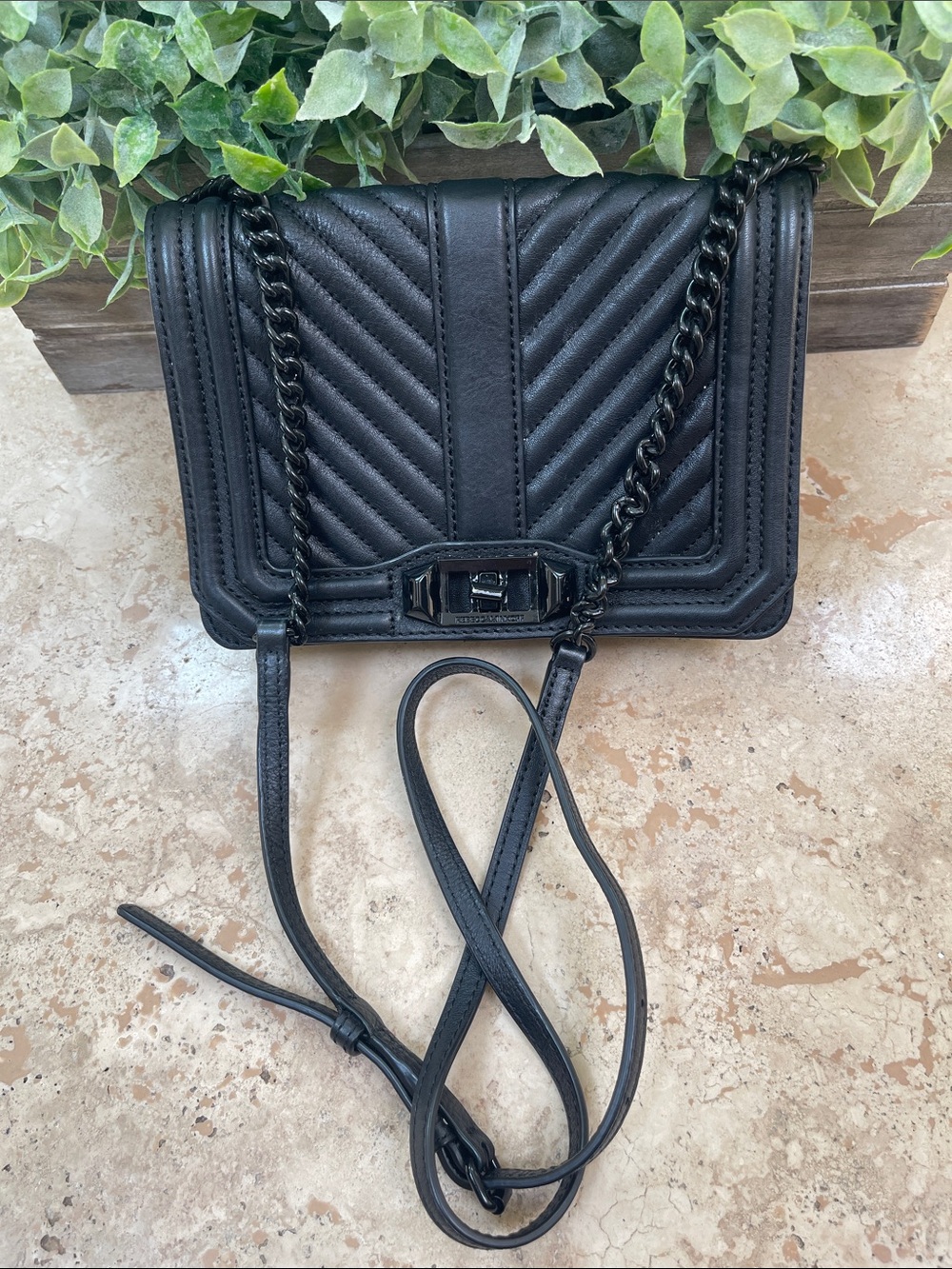 Black Quilted Crossbody Bag with Chain Strap